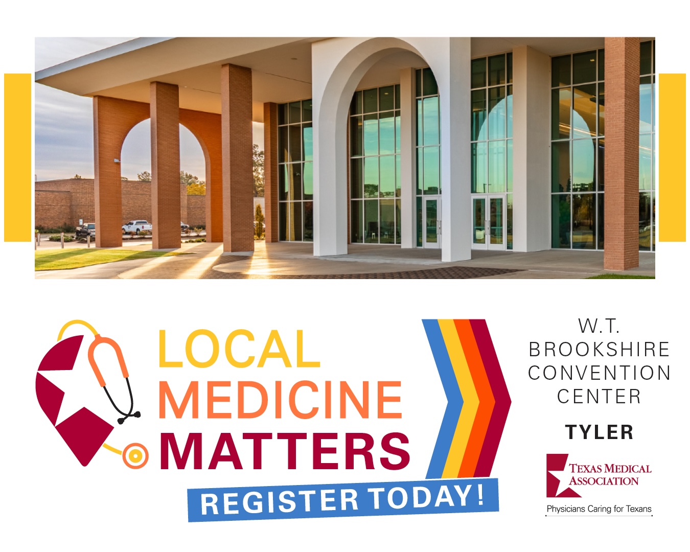 Facebook Graphic for 'Local Medicine Matters' at W.T. Brookshire Convention Center in Tyler, hosted by Texas Medical Association.
